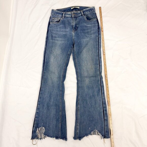 DEA ROZE BLUE DENIM FLARE JEANS DISTRESSED SIZE MEDIUM - Picture 6 of 7